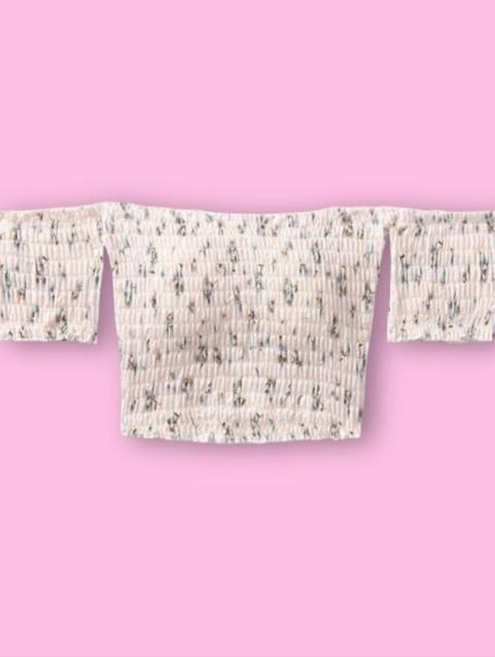 Victoria's Secret smocked off shoulder ditsy floral crop top - pink - size M